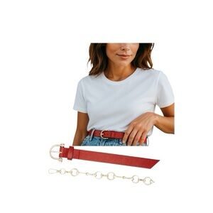 No Boundaries Red Faux Leather And Gold Chain Link Belts